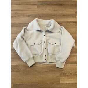 Free People Shasta Snap Up Fleece Bomber  Morning Fog Grey - Size Large